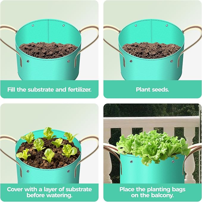 7 Pcs 20 Gallon Grow Bags, PE Garden Grow Bags for Plants with Branch-Binding Holes and Bottom Drain Holes, Ideal for Vegetables, Strawberries and Flowers