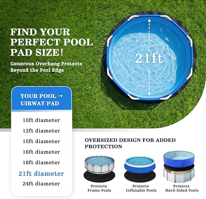 UIRWAY 21FT Round Pool Liner Pad for Above Ground Pools, [2026 New Pool Pad 300G/M² Thicker] Puncture Proof Heavy Duty Pool Ground Mat Under Pool Pad, Pools Bottom Liner Protector, Extend Liner Life