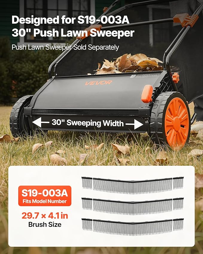 VEVOR 3 Packs Lawn Sweeper Brush Replacement, Compatible with VEVOR 30 in Lawn & Leaf Collector Sweepers, Yard Sweeper Brush Paddle with Durable V-Shaped Bristles for Easy Grass Leaf Cleanup