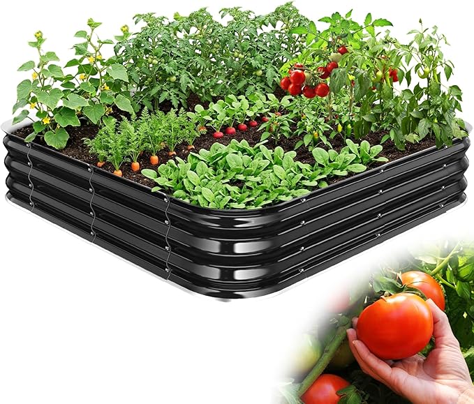 Galvanized Raised Garden Bed for Gardening, 4x4x1ft Large Square Metal Planter Boxes Outdoor for Vegetable,Flower,Herb,Modular Above Ground Growing Container,Black, Easy Assembly