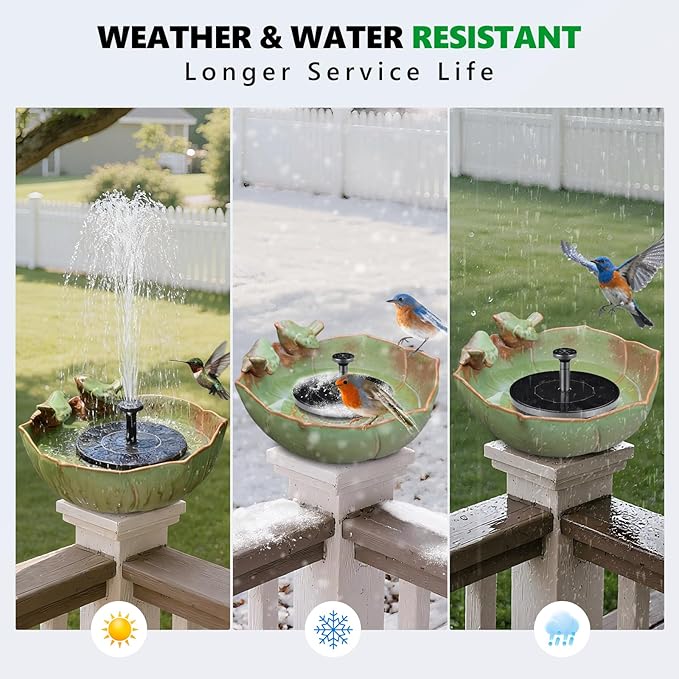Ceramic Bird Bath for Outdoors, Solar Fountain Hummingbird Solar Bubbler Fountain with Ground Ceramic Bird Baths Bowl for Outside, Large Table Top Garden Décor for Patio, Yard & Home