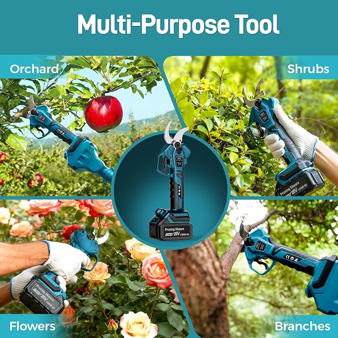 2-in-1 Electric Pruning Shears Cordless, 1.6" Cutting Diameter, Pole Pruner with 12.8Ft Reach Extension Pole, 2×4.0Ah Battery Powered Electric Pruner for Tree Flower Trimming