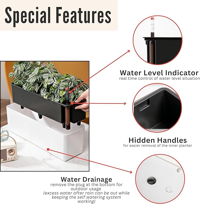 ShopLaLa Bundle- 10 Pack, 24 Inch Decorative Garden Fence + 2 Pack, 16 Inch Self Watering Planter, Rectangular Windowsill Boxes with Drainage No Dig Landscape Edging Yard Patio Outdoor Garden Decor