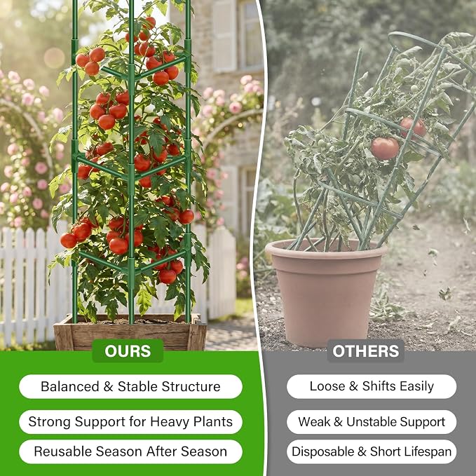 Legigo 4 Pack 57 Inch Tomato Cage for Garden, Heavy-Duty Tomato Trellis Plant Support Stakes, Adjustable Garden Trellis Plant Cage for Climbing Plants Peppers Outdoor Raised Garden Bed and Vegetables