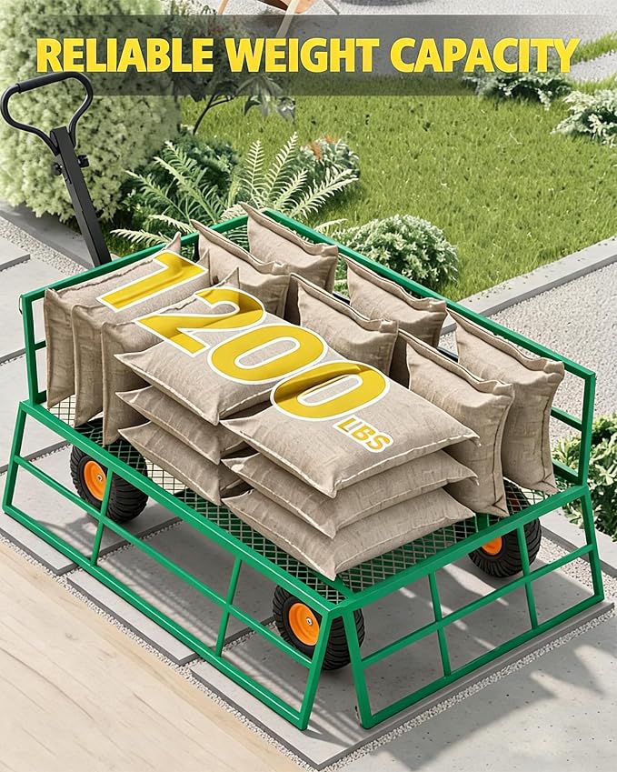 Heavy Duty Steel Garden Cart for Gardening Soil, Tools, and Plant Transport