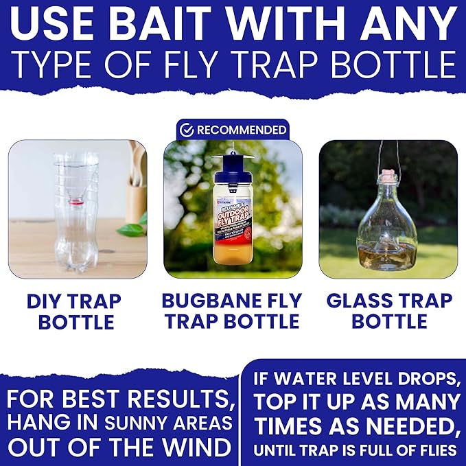 Fly Bait Fly Trap Refill Packets 3x1oz. Non Toxic Dissolvable Granules Work with All Reusable Flies Traps Outdoors Attractant. Flies Trap Bait Magnet Ranch Flytrap Outdoors. Cebo para Moscas