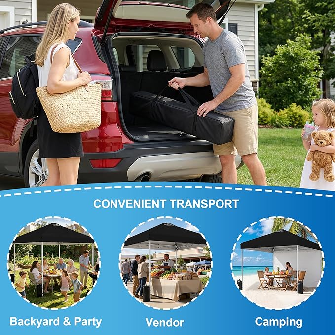 SANWAY 10x10 Pop Up Canopy Tent, One Push Setup, Heavy Duty Portable for Beach Camping Parties with Vents - Black