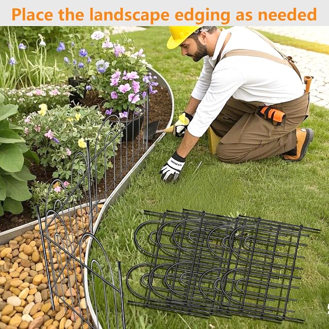 21ft X 13in Animal Barrier Fence, 15 Panels No Dig Fence for Dogs Rabbit, Anti Digging Defense Barrier Garden Edging Border, Rustproof Metal Arched Decorative Garden Fencing for Outdoor, Yard, Lawn