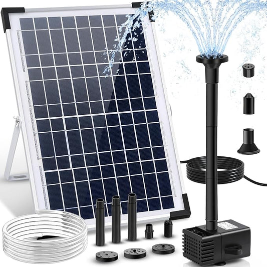 12W Solar Fountain Pump for Water Feature Outdoor DIY, Solar Water Fountain 132 GPH with 9.84FT Power Cable, 6 Spray Nozzles, 3.28FT DIY Tubing for Garden, Pond, Bird Bath