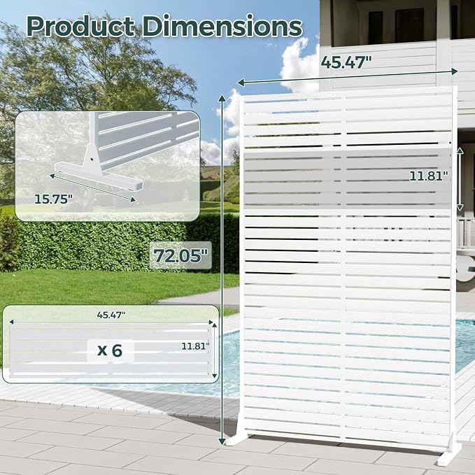 Outdoor Privacy Screen Freestanding Privacy Panel, 6FT Tall Freestanding HDPE Privacy Fence Panels with Louver Pattern 6 Panels, Decorative Privacy Screen for Outside,Patio, Balcony,White
