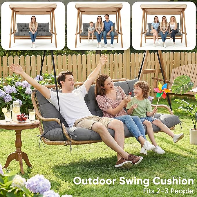 Porch Swing Cushions 60 Inch Waterproof,2 3-Seater Replacement for Outdoor Furniture with Backrest and Straps, Thick 4" Swing Seat Bench Cushion for Loveseat Glider Bench Patio Lawn Backyard