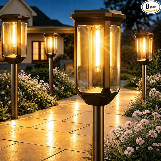 Tenmiro-Solar-Pathway-Lights-Outdoor-8-Pack-LED-Solar-Powered-Garden-Lights-Waterproof-IP65-Auto-On/Off-Outdoor-Light-for-Yard-Lawn-Patio-Path-Walkway-Driveway-Landscape-Lighting-Decor-3000K