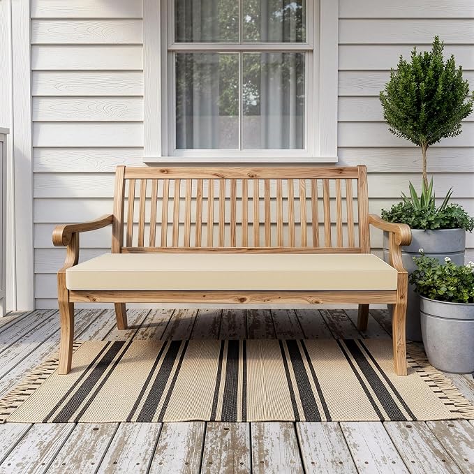 MIULEE Beige Outdoor Bench Cushion 59x18x3 Inch Waterproof 3-Year Color Fastness Patio Furniture Cushions for Porch Swing, Garden Bench Sofa Couch with Adjustable Ties No Slip Design