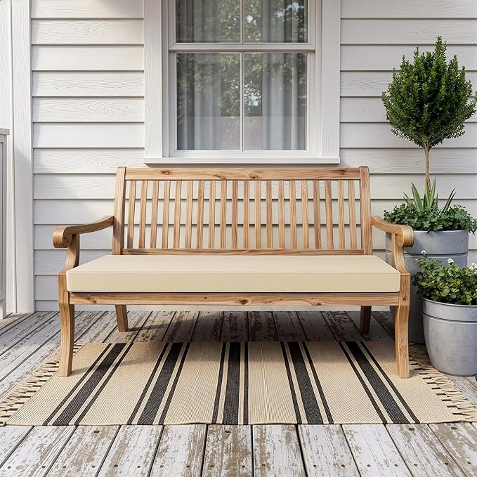 MIULEE Beige Outdoor Bench Cushion 45x18x3 Inch Waterproof 3-Year Color Fastness Patio Furniture Cushions for Porch Swing, Garden Bench Sofa Couch with Adjustable Ties No Slip Design