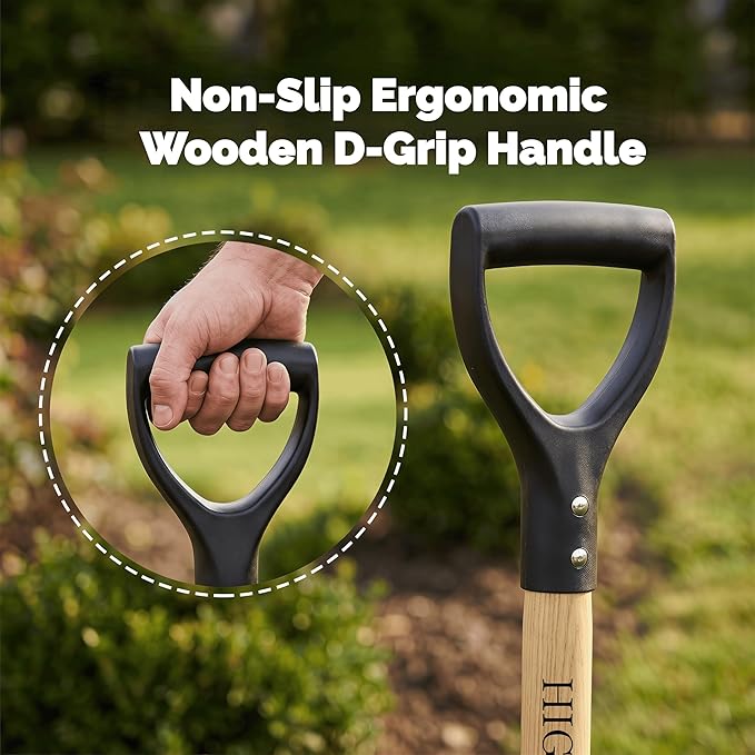 Heavy Duty Garden Shovel for Digging, 41 Inch Round Point with D-Handle, Cold Rolled Steel Blade - for Edging, Trenching, Transplanting, Snow Removal - Wood Handle for Camping, Beach, Car Emergency