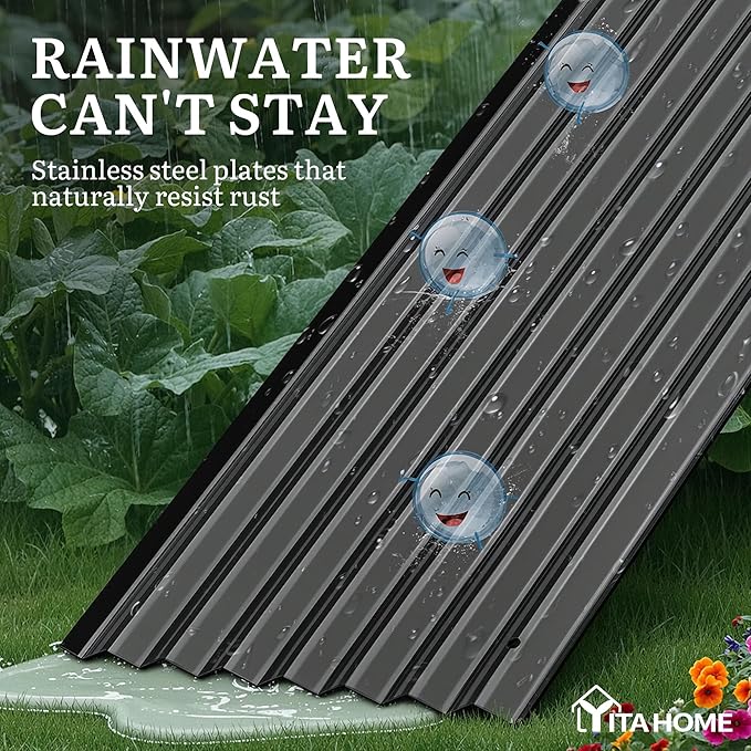 YITAHOME 8x2x2ft Raised Garden Bed Kit, 24" Tall 9 in 1 Large Galvanized Metal Planter Box with Gloves, Safety Rubber & Support Rod, Outdoor Flower Bed for Plants Vegetables Flowers, Black