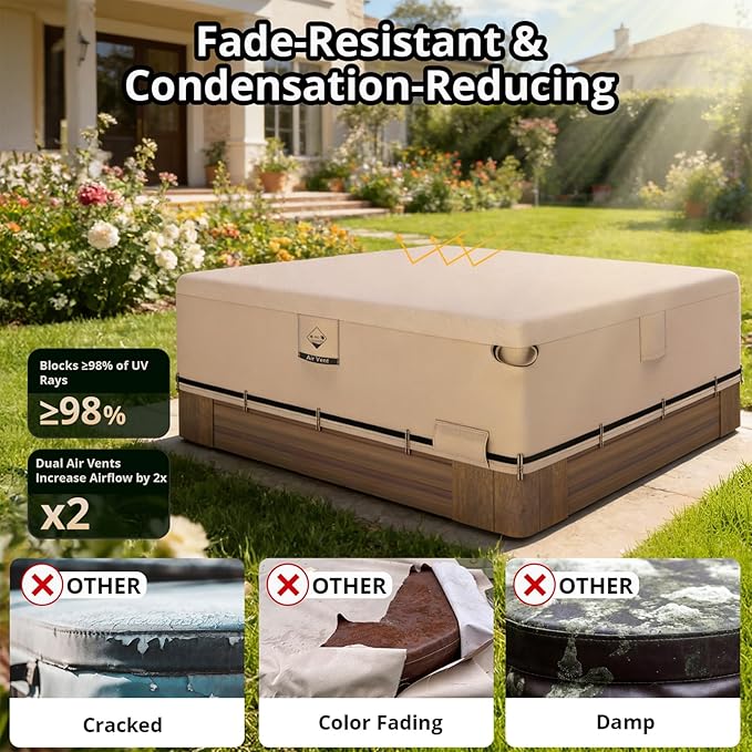 QH.HOME Hot Tub Cover Replacement 102"x 93", Waterproof & Weatherproof 600D Polyester Spa Cover for Hot Tub, UV Resistant, Windproof with Ratchet Strap System, Fits 100 x 91, 100 x 90 Rectangle