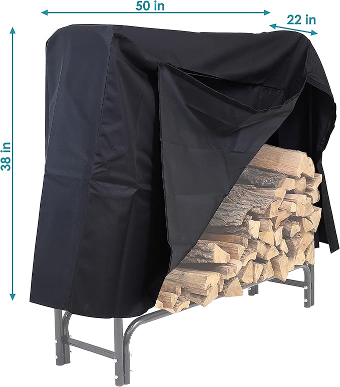Sunnydaze 4-Foot Firewood Log Rack Cover - Heavy-Duty Weather-Resistant PVC Construction - Black