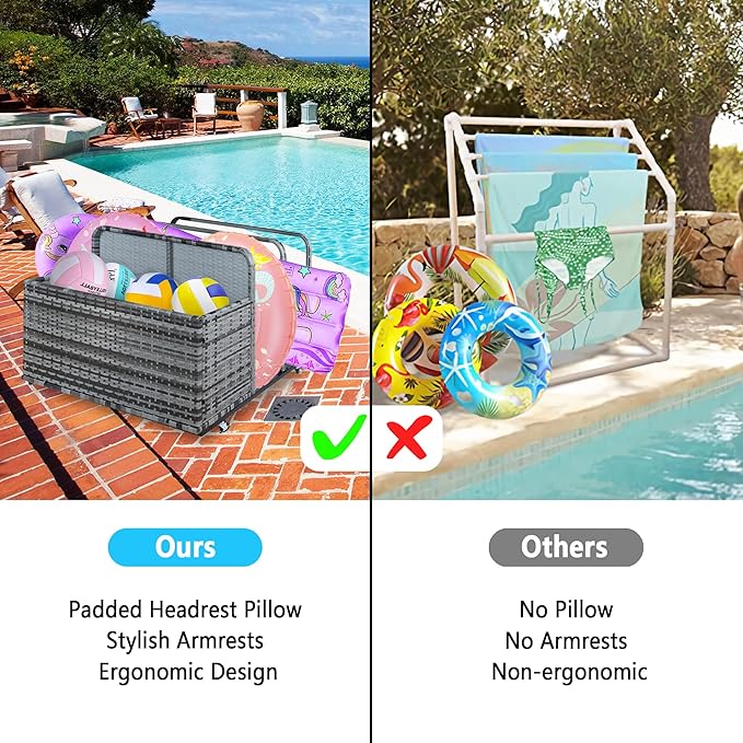 MAROUTE Double Layer Poolside Float Storage - PE Rattan Outdoor Caddy with Generous Space, Weather-Resistant, Mobile Design, Versatile Use, and Sturdy Construction, Brown
