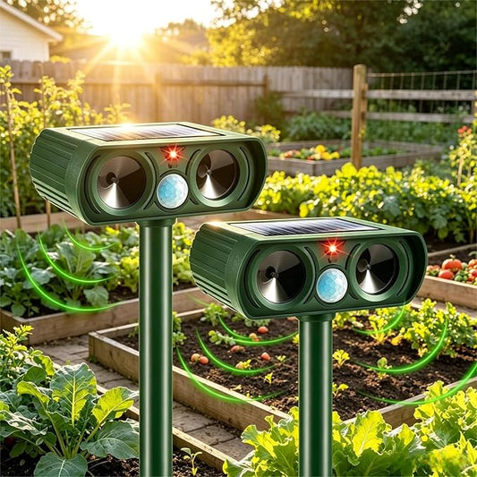 2 Pcs Upgraded Solar Animal Repellent Ultrasonic Outdoor for Cats Squirrels Racoons Rabbits Foxs Dogs Skunks Deer Repellent Devices Waterproof Motion Sensor Animal Repeller Deterrent for Yard Garden