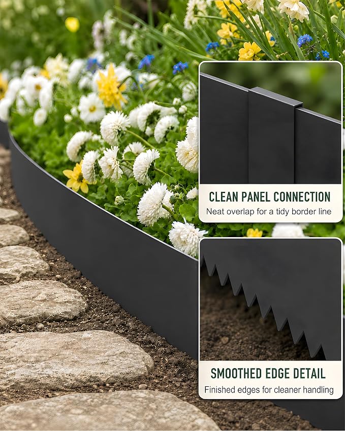 20ft Black Metal Landscape Edging 8 in Steel Garden Border No Dig Hammer in Lawn Edging Kit with 6 Panels and 6 Clamps for Yard Flower Bed Pathway