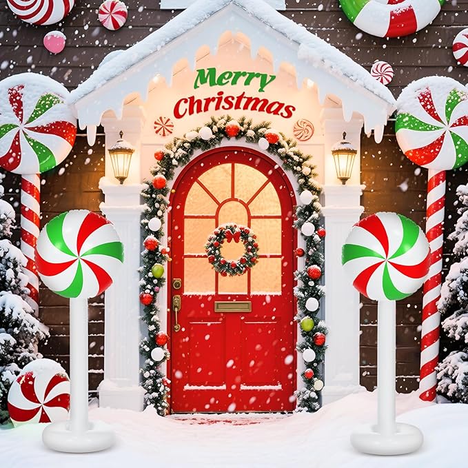 Simgoing 4 Pcs Christmas Inflatables Candy Outdoor Decorations 4 FT Christmas Candy Inflatable Column Blow up Decoration for Winter Xmas Lawn Yard Garden Home Decor (Red, White, Green)