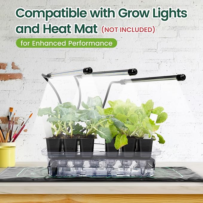 SOLIGT Self Watering Seed Starter Trays with Humidity Domes, Extra Thick Plastic Seed Starter kit for Seed Starting, Plant Germination & Seedling Growing, 3 Pack 72 Cells