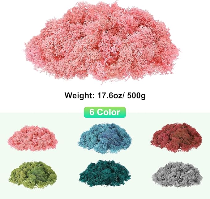 uxcell Preserved Reindeer Moss, 17.6oz Fake Moss for Crafts Artificial Dried Moss for Decoration Terrariums Potted Plants, Light Pink
