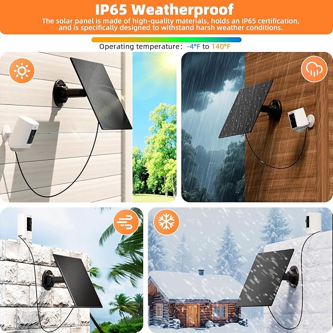2 Pack 5W Solar Panel for Ring Camera – Compatible with Spotlight Cam (Plus/Pro/Battery), Stick Up Cam/Pro & All-New Stick Up Cam Battery, 13ft Cable, USB-C Adapter, Waterproof