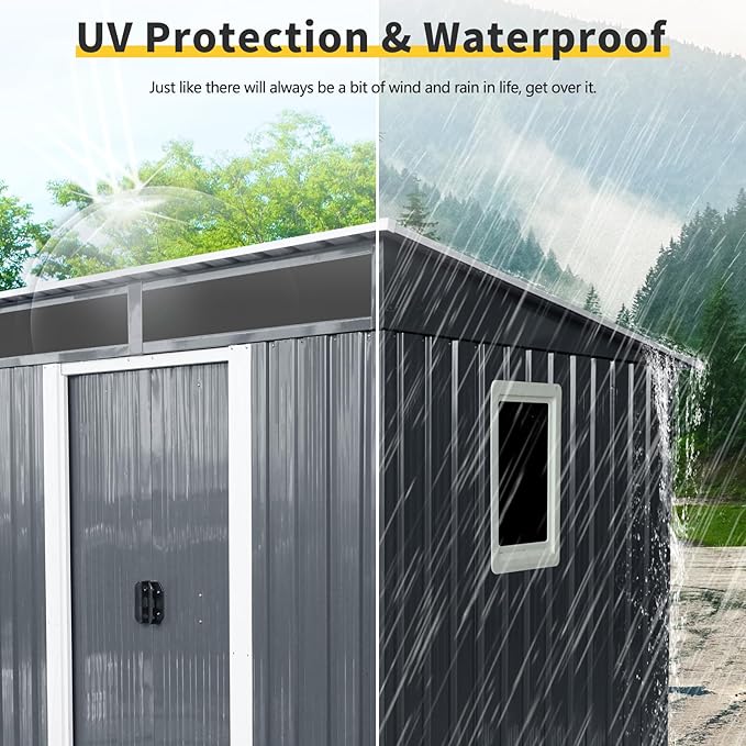 Ball & Cast 6x5ft Metal Outdoor Storage Shed with Window,Lockable Tool Storage Sheds,Steel Garden Sheds with Sloped Roof and Transparent Plate,for Backyard,Patio,Garage,Lawn,White+Black