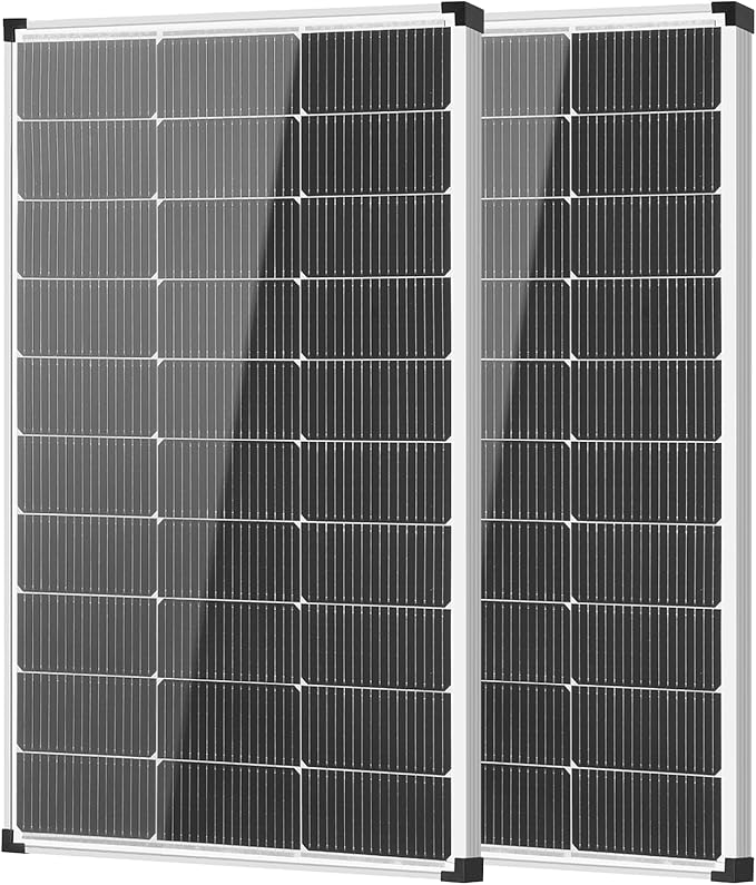 Solar Panels 200 Watt, 2PCS 100 Watt Solar Panel 18V N-Type 16BB Grade A+ Cells 25% High-Efficiency, 120 Watt Peak Solar Panel for RV Marine Rooftop Farm Battery and Other Off-Grid Applications