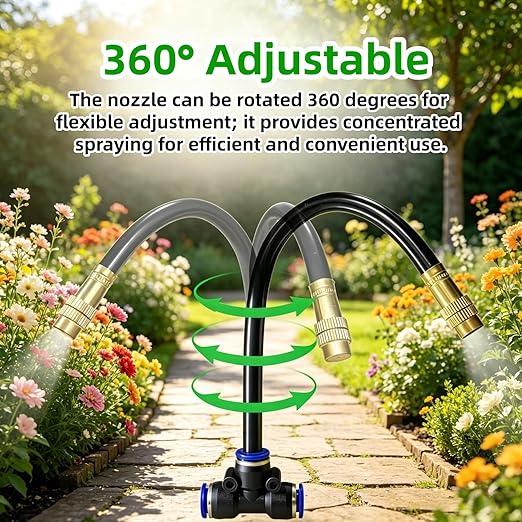 360° Adjustable Drip Irrigation System - Compatible 1/4" Irrigation System, 50FT Garden Watering Atomizing System with 15 Nozzles, Greenhouse Accessories for Yard, Lawn, Plants, Garden (33Ft)