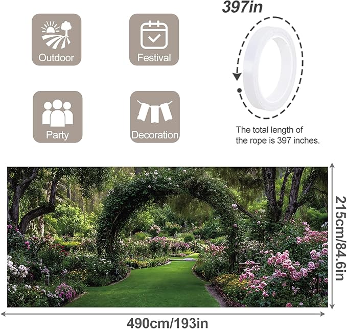 7 * 16FT Summer Garage Door Cover Decorations Sunset Palm Trees Garage Door Banner for Outdoor Indoor Summer Party Photography Backdrop (Green leaf arch, 7 * 16 ft)