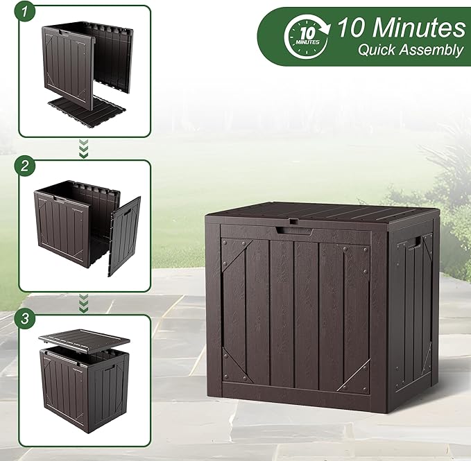 Outdoor Storage Box 35GAL Waterproof Resin Deck Box,Pool Accessories Supplies，UV-Resistant Lockable Package Delivery Bin for Garden Tools,Large Patio Outside Cushions,Chest,Furniture,Grey