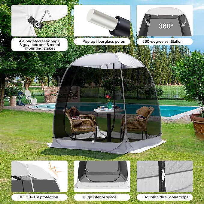 Alvantor Pop Up Screen House Tent, Instant Outdoor Gazebo with Mosquito Netting & UPF 50+ Sun Protection, Portable Canopy Shelter for Patio, Backyard, Camping (2-10 Person)