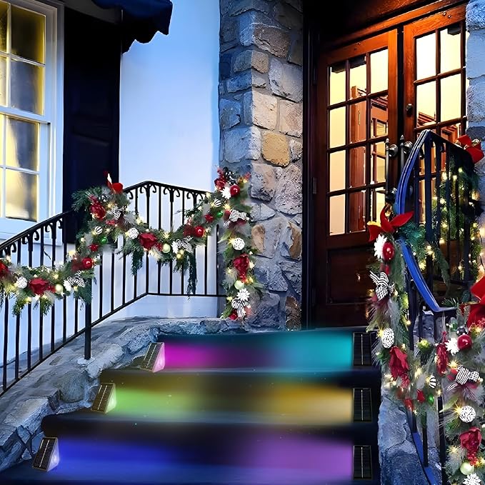 GEEKHOM Solar Stair Waterproof Motion Lights: 2 Lighting Modes Warm White & RGB for Garden Porch Pathway Pool Backyard 8-Piecs
