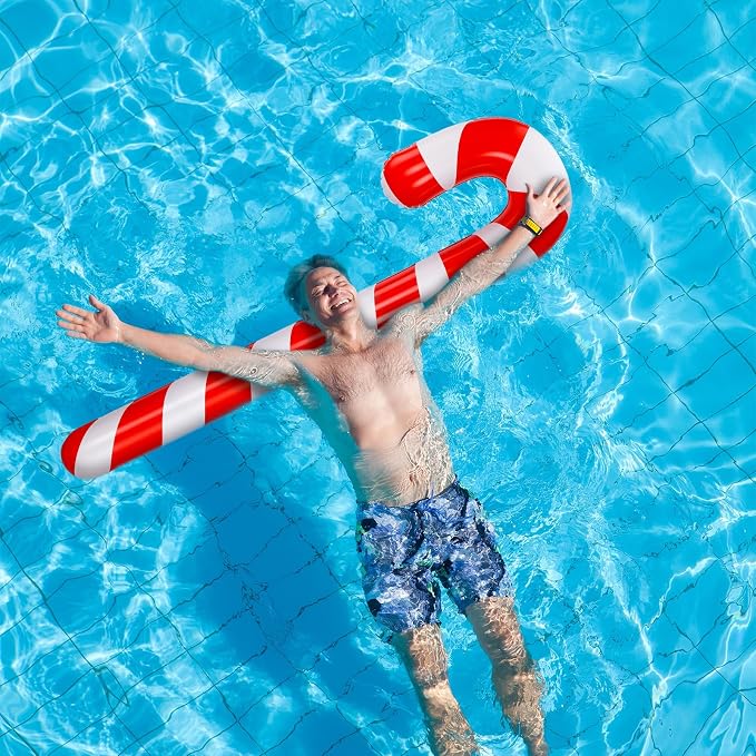 6 Pcs 6.17 ft Christmas Pool Floats Inflatable Candy Canes Jumbo Christmas in July Decorations Large Inflatable Pool Noodle Blow up Candy Cane Balloons for Xmas Ornaments Yard Garden Lawn