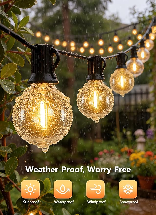 Brightown Outdoor String Lights, 55FT 17 G40 Bulbs Shatterproof Patio Lights, Waterproof Dimmable Hanging Connectable Globe LED Outdoor Lights for Backyard, Bistro, Porch, Deck, Balcony