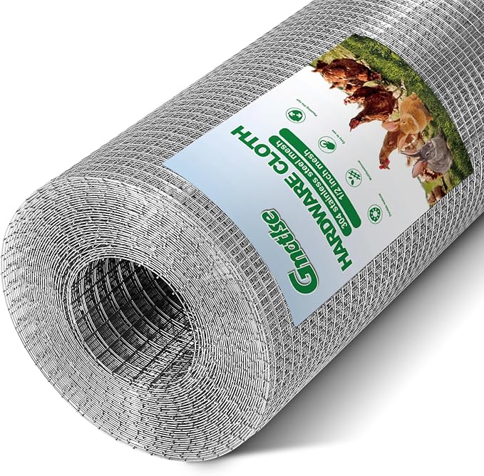 304 Stainless Steel Hardware Cloth 1/2" Large Size 20 GA 48in×48ft Roll | stainless hardware cloth 304 rust resistant heavy duty easy to cut