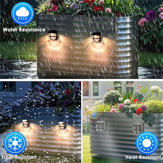 Energetic Solar Powered Garden Lights with Dusk to Dawn Sensors, Magnetic Solar Lights Outdoor, Waterproof, 3000K Warm White, LED Fence Lighting for Planter Raised Beds, FCC, Black, 3 Pack