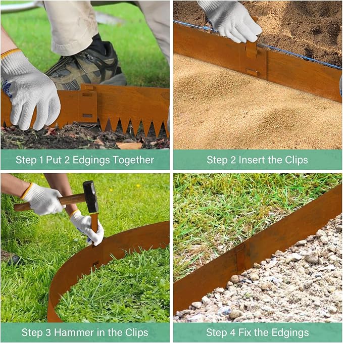 Co rten Steel Landscape Edging 12 Inch Tall 6 Packs, Metal Edging with 6 Clips and a Pair of Gloves for Pre-Rusted