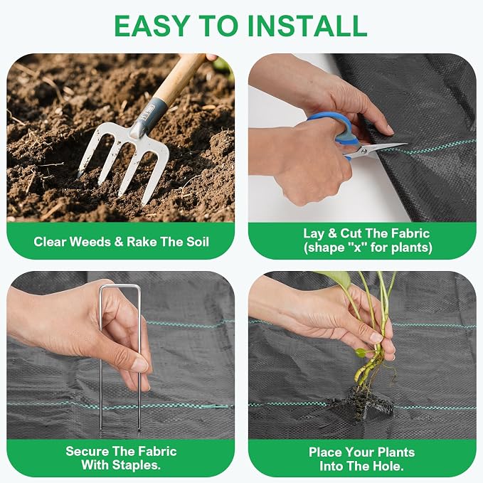 4x2ft Weed Barrier Fabric 6Pcs - Landscape Garden Bed Liner for Raised Beds | 3.2oz Heavy Duty Woven Geotextile Fabric | Planters Box Gardening Weed Control Mat with 36 Staple