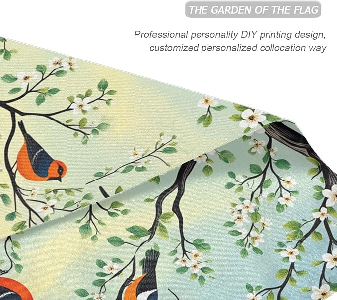 Spring Flower Birds House Flag 28x40 Inch Double Sided Outside Cherry Blossoms Tree Seasonal Yard Outdoor Flag Banner for Garden Lawn Patio Holiday Decorations