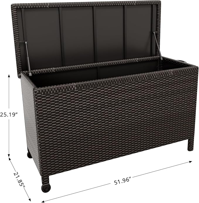 Large Deck Box Waterproof PE Rattan Outdoor Storage Box with Handles and Wheels, Storage Bin for Garden, Balcony, Porch, Pool, Yard (Brown, 125 Gallon)