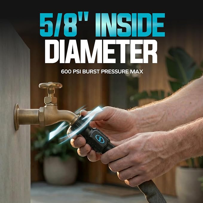 Aqua Joe FiberJacket Garden Hose, Lightweight and Kink-Resistant, Durable Fabric Hose with Metal Fittings, 600 PSI Max, 100' x 5/8" Diameter