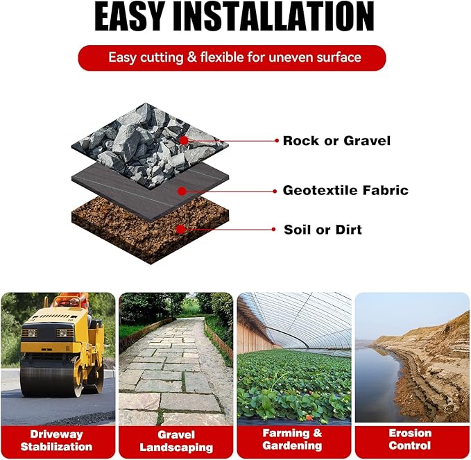 3.2oz-6ftx300ft Weed Barrier Landscape Fabric Heavy Duty, Weed Block Gardening Ground Cover Mat, Weed Control Garden Cloth, Woven Geotextile Fabric for Underlayment, Commercial Driveway Fabric