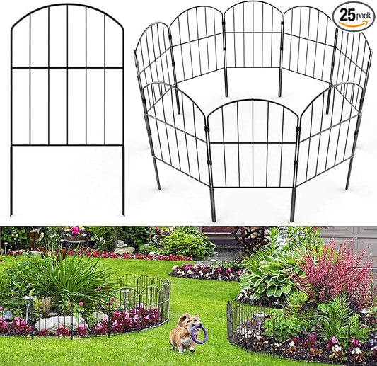 VANCASTLE Decorative Garden Fence 25 Panels, Total 26ft (L) x 24in (H) Rustproof Metal Wire Fencing Border Animal Barrier, Flower Edging for Landscape Patio Yard Outdoor Decor, Arched