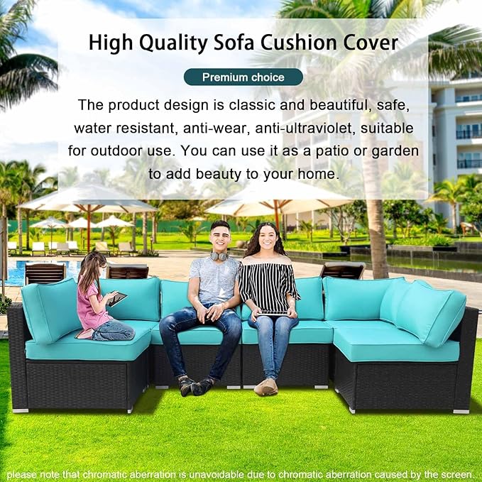 14Pieces Patio Cushion Covers Replacement,Outdoor Couch Cushions Covers Waterproof Furniture Cushion Covers Slipcovers Set with Zippers,Cover Only(Cyan, 23.6×23.6×3.35 inches)
