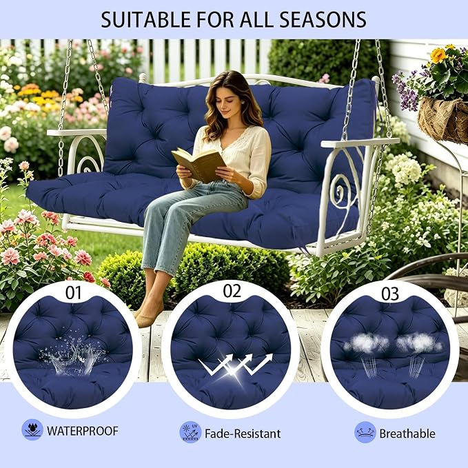 Premium 5" Thicken Porch Swing Cushions Waterproof 3 Seater Replacement Cushions with Backrest and Adjustable Straps, Outdoor Furniture Cushions for Patio, Garden(40×40×5inch)