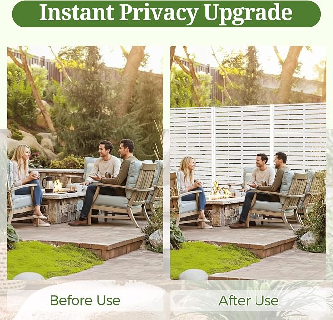 Privacy Screen Outdoor 60" Hx35 W Freestanding Privacy Panel with Stand, HDPE Decorative Privacy Fence with Sandblasting Louver Pattern, Patio Divider Screen, Privacy Screens for Outside